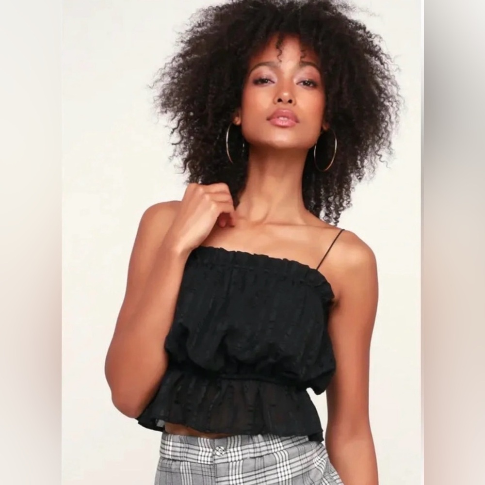 Lulu's Black Whimsigoth Satin Ruffle Peplum Demure Boho Camisole Medium Punk NWT